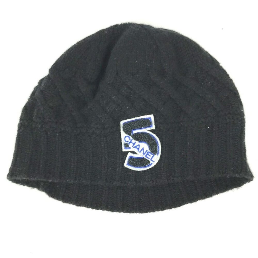 CHANEL NO 5 number 5 logo beanie hat knit hat knit cap Knit hat Cashmere Black